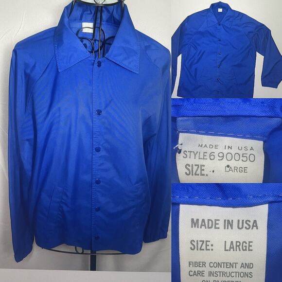 Vintage 80s Royal Blue Nylon Windbreaker Jacket Snap Front USA Made SZ L *READ - Picture 11 of 12